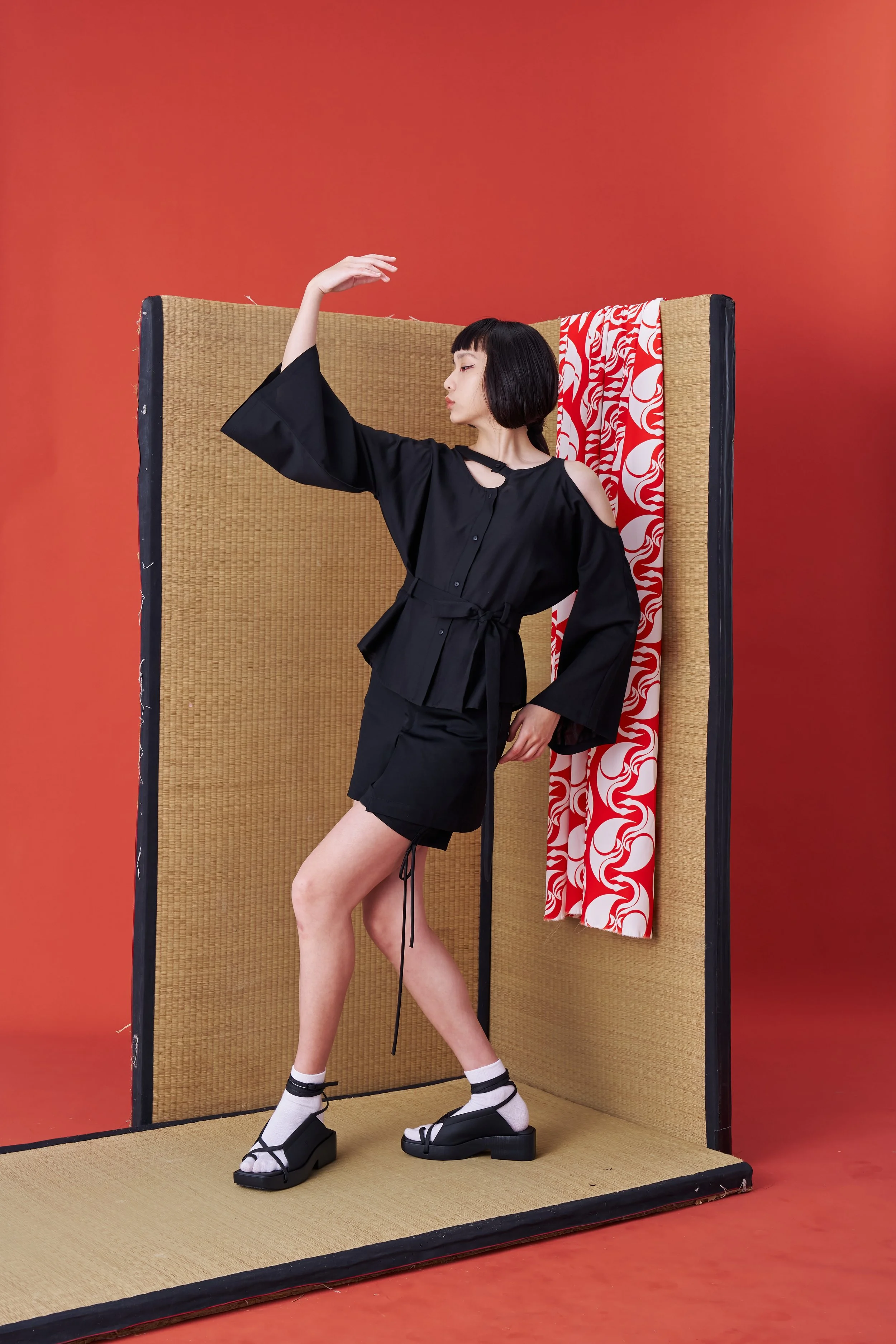 トップス kimono shirt SALSATION INF Deconstructed Japanese Kimono-inspired Wide Sleeve Tie Shirt